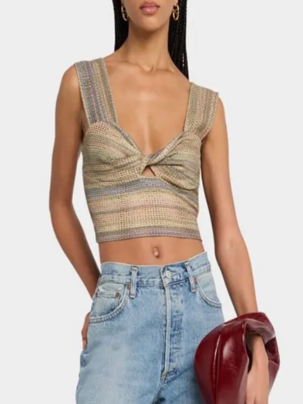 IRO Paris sz 42 Eloy sleeveless top twist front multicolored textured 10 12